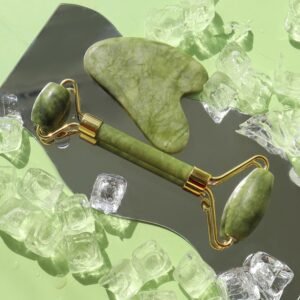 FLFWLASS Contour Facial Roller & Gua Sha Massager Set – Natural Jade Stone Beauty Kit for Face Lifting & Anti-Aging